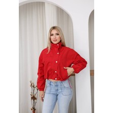 Nido Moda Kadın Dik Yaka Çıtçıtlı Büzgülü Crop Mont