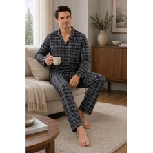 Free Beka Ekose Desenli Uzun Kollu Gömlek Yaka Düğmeli Erkek Pijama Takımı