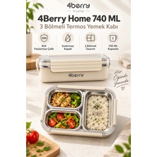 4berry Home 740 ml 3 Bölmeli 304 Paslanmaz Çelik Termos Yemek Kabı – Sızdırmaz Kapaklı, Isı Korumalı Beslenme Kutusu