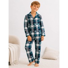 Free Beka Erkek Çocuk Önden Düğmeli Kareli Ve Karakter Desenli Uzun Kollu Pijama Takımı