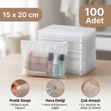 Valiz Dolap Içi Düzenleyici Organizer Buzlu Fermuarlı Poşet Zipper Torba 100 Adet 15 cm x 20 cm - 130 Micron