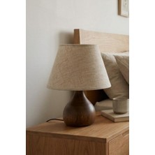 Art&Gift Durin Minimal Masif Ahşap Ayaklı Abajur Krem Keten Kumaş Başlık