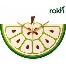 Rokh 🍏 Yeşil Elma Dilimi Duvar Saati 35 cm | Dekoratif Ahşap Mutfak Saati | Modern Meyve Tasarımlı Salon ve Kafe Duvar Dekoru