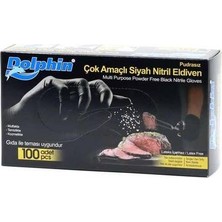 Dolphin Pudrasız Siyah Nitril Eldiven Büyük (L) - 100 Adet
