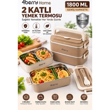 4Berry 2 Katlı Yemek Termosu – 3 Bölmeli 1800 ml Taşınabilir Yemek Kabı, 304 Paslanmaz Çelik, Sızdırmaz, Isı Yalıtımlı, Kaşıklı