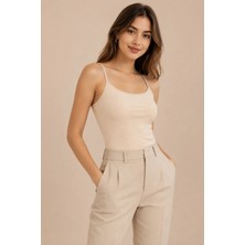 Nymora Kadın %95 Pamuk %5 Elastan Ince Askılı Fitilli Ribana Atlet Ten