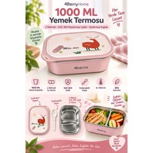 4Berry 2 Bölmeli Yemek Termosu - Pembe Geyik Desenli Beslenme Kabı - 1000 Ml, Sızdırmaz, Kaşıklı, Paslanmaz Çelik