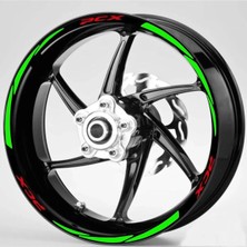 Ruselland Yeni Özel Motosiklet Jant Şeridi Yeşil Reflektifli Pcx Kırmızı Yazılı Sağ-Sol/ön-Arka