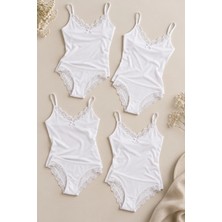 Nymora 4'lü Kadın Dantelli Ip Askılı Pamuklu Atlet Külot Iç Çamaşırı Takımı Beyaz