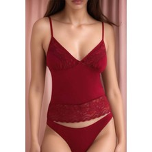 Nymora Kadın Bordo Dantelli Penye Atlet Külot Set - SWT.0718