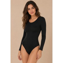 Nymora Kadın Bisiklet Yaka Uzun Kollu %95 Pamuk Esnek Body Siyah
