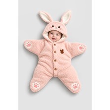 BEBEKİZ Yıldız Welsoft Tavşan Kulaklı Peluş Bebek Tulumu Kapüşonlu Kışlık Patikli Tulum Yenidoğan Hediyelik Uyku Tulumu 0-6 Ay