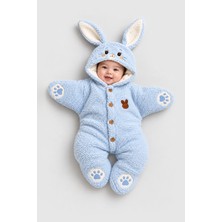 BEBEKİZ Yıldız Welsoft Tavşan Kulaklı Peluş Bebek Tulumu Kapüşonlu Kışlık Patikli Tulum Yenidoğan Hediyelik Uyku Tulumu 0-6 Ay
