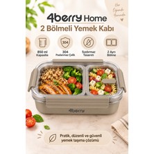 4Berry 2 Bölmeli Termos Yemek Kabı – 850 Ml, Paslanmaz Çelik, Sızdırmaz Kilitli, Şeffaf Kapaklı, Kahverengi