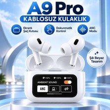 Alpotekno A9 Pro Ekranlı Bluetooth Kulaklık Anc Gürültü Engelleme Dokunmatik Kontrol Tws Kablosuz Kulak Içi Kulaklık Beyaz