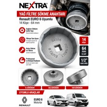 Nextra Renault Euro 6 Nissan Qashqai Yağ Filtresi Sökme Anahtarı 64 mm 14 Köşe 1/2 Döküm Tas Tipi Filtre Sökme Aparatı
