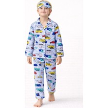 Free Beka Erkek Çocuk Önden Düğmeli Desenli Pijama Takımı %100 Pamuklu Pijama Takımı