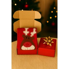 Feemels Kırmızı Kutulu Yılbaşı Hediyesi - Unisex Noel Çorabı - Kırmızı Kutulu Hediye Çorap
