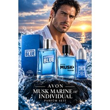 Avon Erkek Parfüm Seti Musk Marine Edt 75 ml - Individual Blue Edt 100 ml + Roll On 50 ml