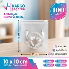 Kargo Poşetim 10X10 cm Fermuarlı Buzlu Şeffaf Poşet - Takı, Düğme & Aksesuar Düzenleyici Fermuarlı Torba (130 MICRON)-100 Adet
