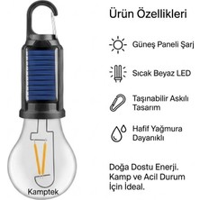 Kamptek Kamp Teknolojisi Hibrid Şarjlı Güneş Enerjili Kamp Aydınlatması - Enerji Verimli LED Çadır Lambası, Askı Kancalı