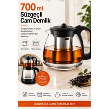 Zeyn Gross 700 ml Süzgeçli Cam Demlik – Paslanmaz Çelik Filtreli, Siyah Kapak ve Kulplu Çay Demleme Demliği