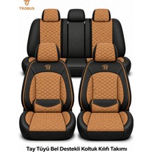 Trobus Vw Passat B6 2005-2011 Uyumlu Altay Bel Destekli Tay Tüyü Taba Siyah Koltuk Kılıfı