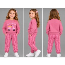 Aykidsclup Kız Çocuk 3 Iplik Şardonlu Baskılı Sweatshirt ve Dalgalı Çizgili Eşofman Takımı – 2 Parça 0910-F
