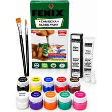Glanart 10 Renk Cam Boyası Seti (10X15 Ml) Siyah  Kontör Boyası ve Fırçalı Set 1 Adet