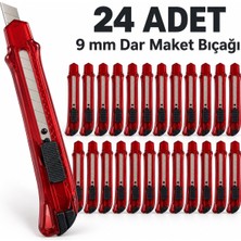 Trendhane 24 Adet 9 mm Dar Plastik Maket Bıçağı – Kırılabilir Uçlu, Sürgülü Kırmızı Kesici