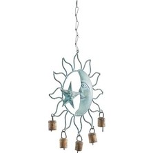 Deco 79 Metal Güneş ve Ay Çanı Çanlı, 33 cm x 28 cm x 2,5 Cm, Turkuaz