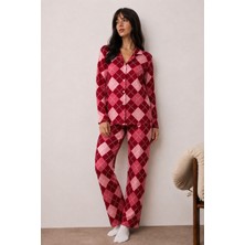 Store Lora Kadın Düğmeli Kışlık Ev Pembe Pijama Takımı