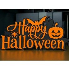 3D Baskı Happy Halloween El Yazısı Masa Süsü Katmanlı Yarasa Balkabağı Örümcek Dekor Turuncu Siyah