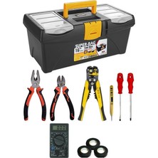 Hesaplı Hırdavat Multimetreli Elektrikçi Seti 11 Parça Kablo Sıyırma Penseli Dijital Kontrol Kalemli Çantalı