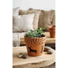 Cogo Ceramic Kadim Hikayeler Tek Saksıda: Tüm Sembollerin Buluştuğu 10 cm El Yapımı Terracotta Saksı - Mağara Resmi & Etnik Figürlü Toprak Sukulent Kaktüs Saksısı
