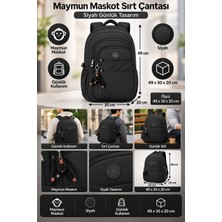Replexion Maymun Maskotlu Kırınkıl Sırt Çantası Siyah 49X30X20 cm Günlük Kullanım