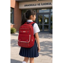 Kırmızı 3 Gözlü Ilkokul Okul Çantası Çocuk Sırt Çantası Günlük Kullanım 46 x 30 x 23 cm