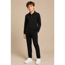 Nymora Çocuk Unisex Polo Yaka Uzun Kollu Tişört %100 Pamuk 2-14 Yaş