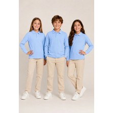 Nymora Çocuk Unisex 3'lü Polo Yaka Uzun Kollu Okul Tişört %100 Pamuk 2-14 Yaş