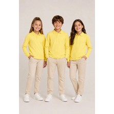 Nymora Çocuk Unisex 3'lü Polo Yaka Uzun Kollu Okul Tişört %100 Pamuk 2-14 Yaş