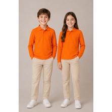 Nymora Çocuk Unisex 2'li Polo Yaka Uzun Kollu Okul Tişört %100 Pamuk 2-14 Yaş