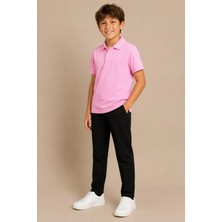 Nymora Çocuk Unisex Polo Yaka Kısa Kollu %100 Pamuk Basic Tişört Günlük Üst Giyim 2-14 Yaş
