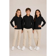 Nymora Çocuk Unisex 3'lü Polo Yaka Uzun Kollu Okul Tişört %100 Pamuk 2-14 Yaş