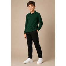 Nymora Çocuk Unisex Polo Yaka Uzun Kollu Tişört %100 Pamuk 2-14 Yaş