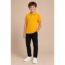 Nymora Çocuk Unisex Polo Yaka Kısa Kollu %100 Pamuk Basic Tişört Günlük Üst Giyim 2-14 Yaş