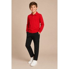 Nymora Çocuk Unisex Polo Yaka Uzun Kollu Tişört %100 Pamuk 2-14 Yaş