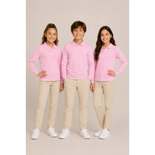 Nymora Çocuk Unisex 3'lü Polo Yaka Uzun Kollu Okul Tişört %100 Pamuk 2-14 Yaş