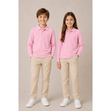 Nymora Çocuk Unisex 2'li Polo Yaka Uzun Kollu Okul Tişört %100 Pamuk 2-14 Yaş