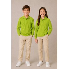 Nymora Çocuk Unisex 2'li Polo Yaka Uzun Kollu Okul Tişört %100 Pamuk 2-14 Yaş
