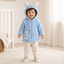 Tufitto Baby Mavi Tavşan Kulaklı Kapüşonlu Fermuarlı Çocuk Peluş Ceket